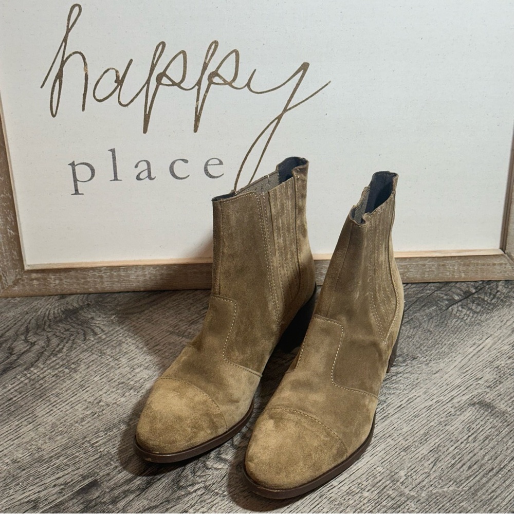 Charles David Olive Suede Ankle Booties